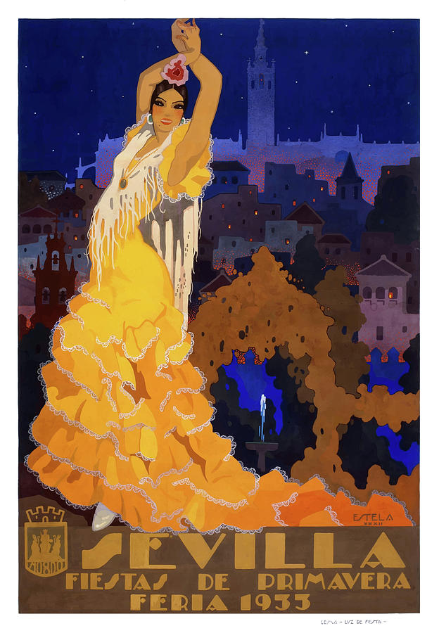 Easter Digital Art - Spain 1933 Seville April Fair Travel Poster by Retro Graphics