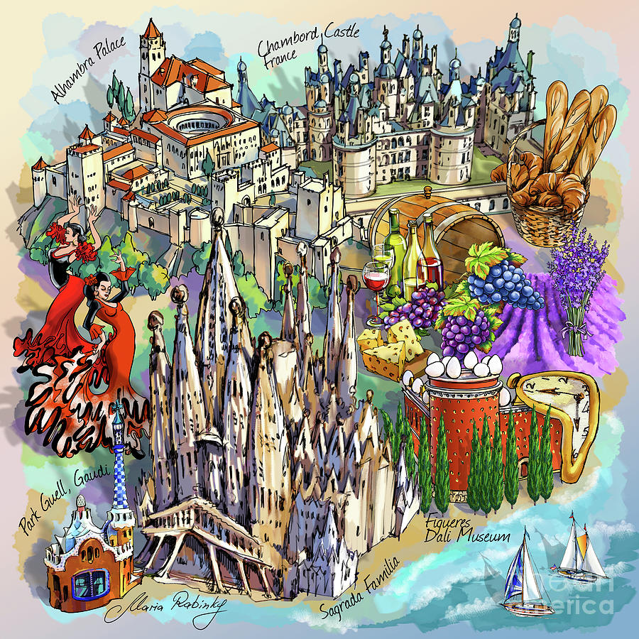 Spain and some of France Digital Art by Maria Rabinky