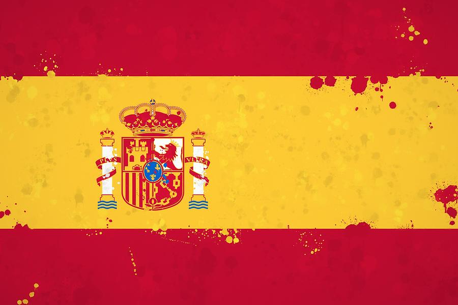 Spain Flag Paint Splatter Painting by Dan Sproul