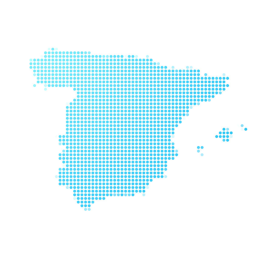 Spain map of blue dots on white background Drawing by Bgblue