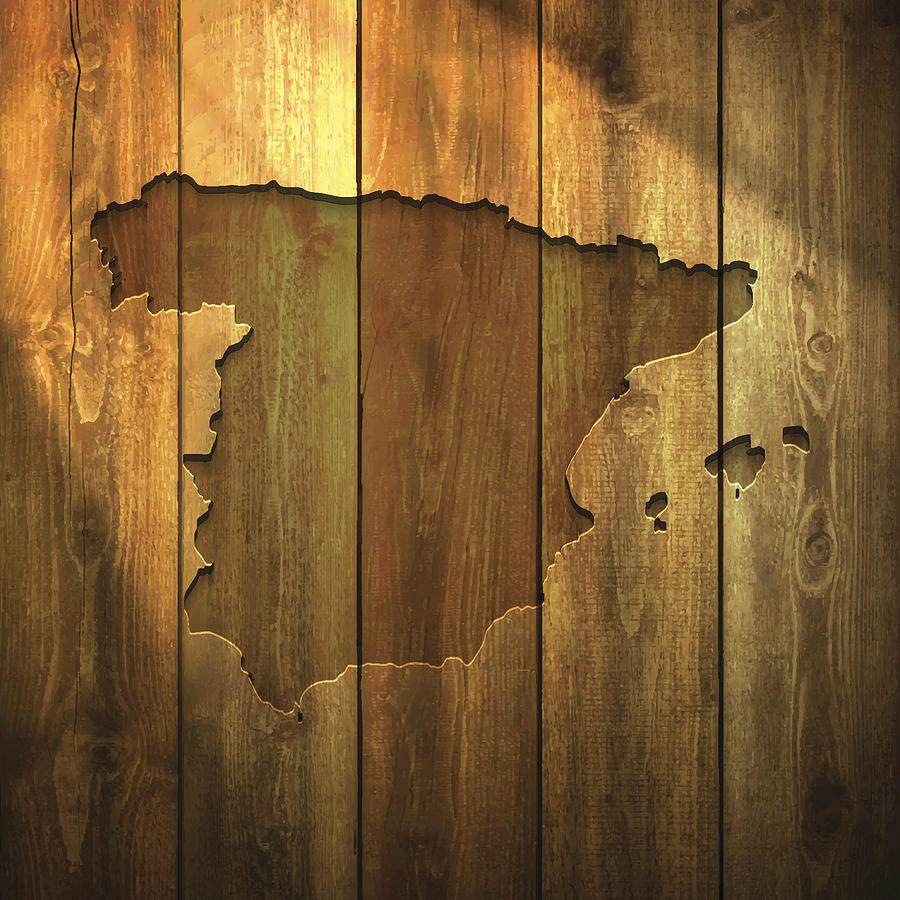 Spain Map on lit Wooden Background Drawing by Bgblue