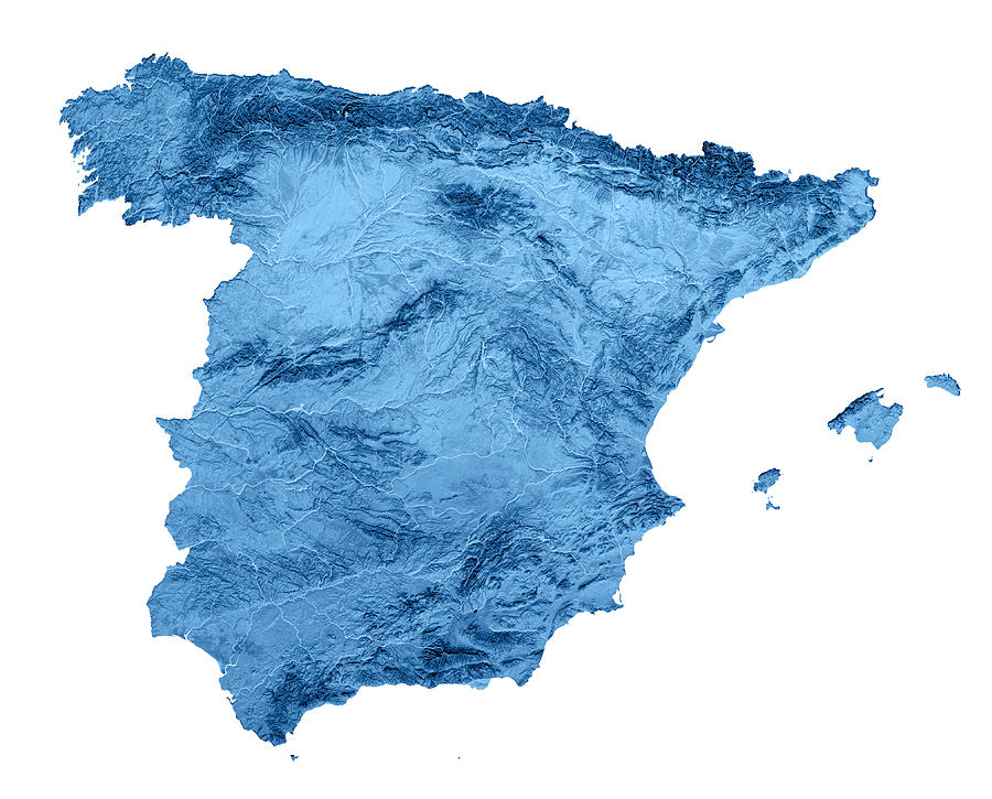 Spain Topographic Map Isolated Photograph by FrankRamspott