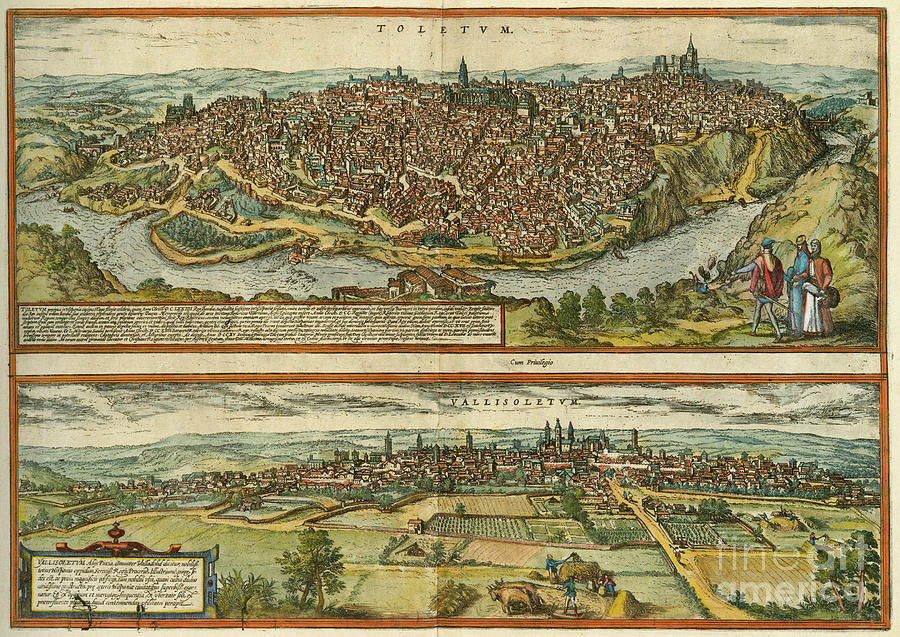Spain - Views Of Toledo And Valladolid, 1572 Drawing by Georg Braun and Franz Hogenberg