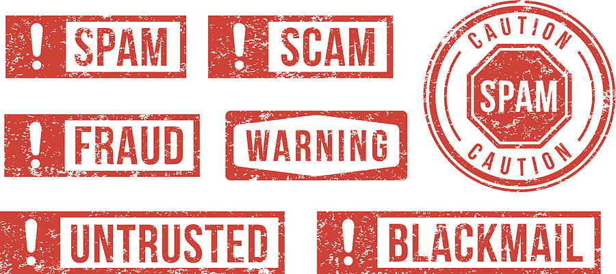 Spam, Scam, Fraud - rubber stamps Drawing by VladSt