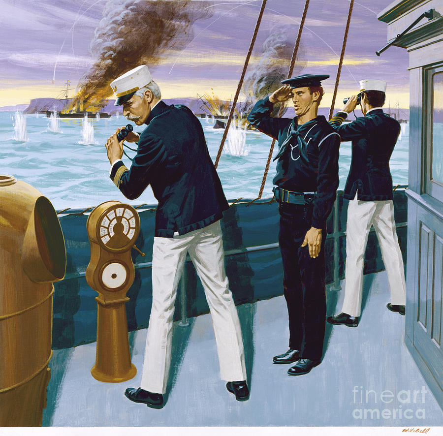 Spanish-American War - Admiral Dewey At Manila Harbor Painting by Ed Vebell