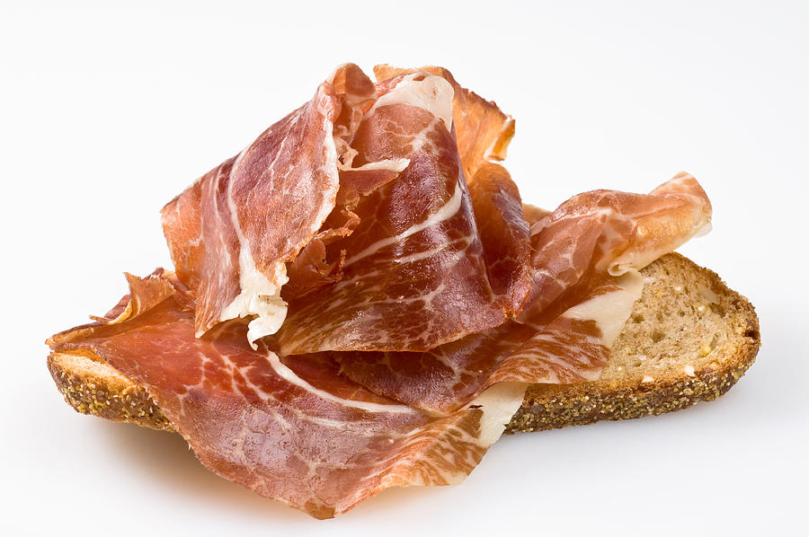Spanish cured ham canape (bocata de jamon) Photograph by Juanmonino