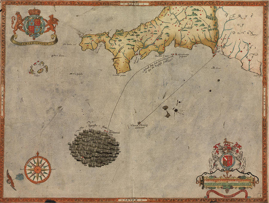 Map Drawing - Spanish Expeditions to Invade England 1600 by Vintage Maps