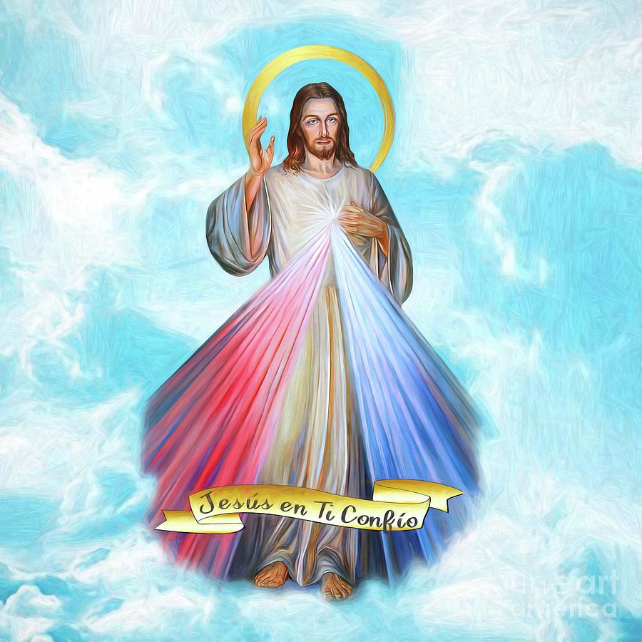 Spanish Jesus Divina Misericordia Cielo Azul Mixed Media by Mixed Media Art