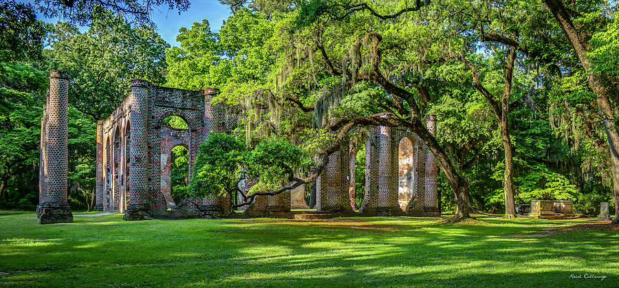 Tree Photograph - Spanish Moss And Shadows Old Sheldon Church Ruins Architectural Landscape Art by Reid Callaway
