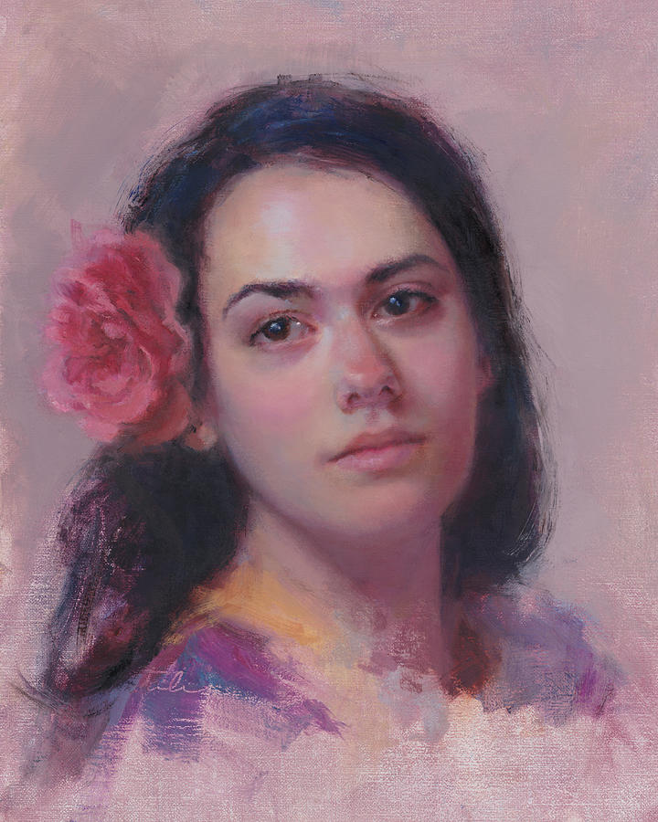 Spanish Rose - impressionist portrait painting Painting by Talya Johnson