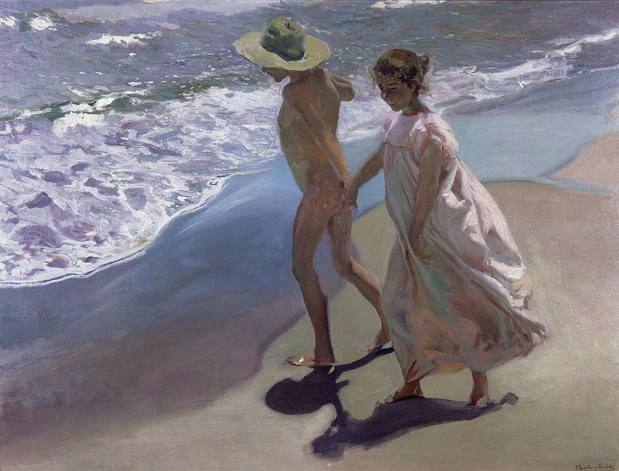 Spanish school. Beach in Valencia, morning sun. Playa de Valencia, sol de manana. 1902. Painting by Joaquin Sorolla -1863-1923-