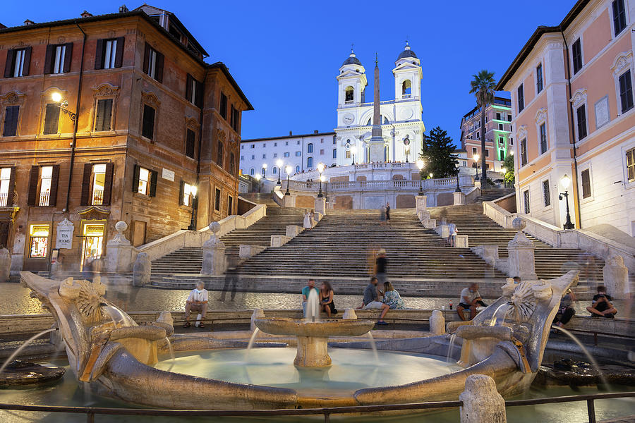 Spanish Steps and Fountain in Rome at Night Photograph by Artur Bogacki