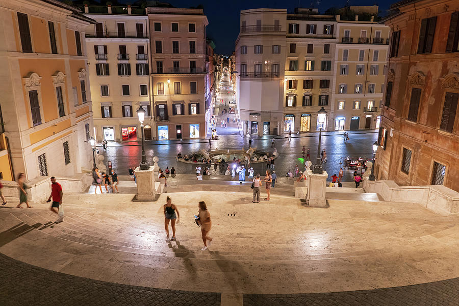 Spanish Steps and Square in Rome at Night Photograph by Artur Bogacki