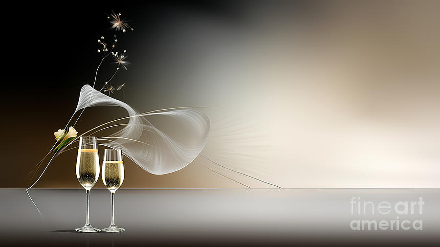 Sparkling and luxurious decoration with champagne, New Years background Digital Art by Odon Czintos