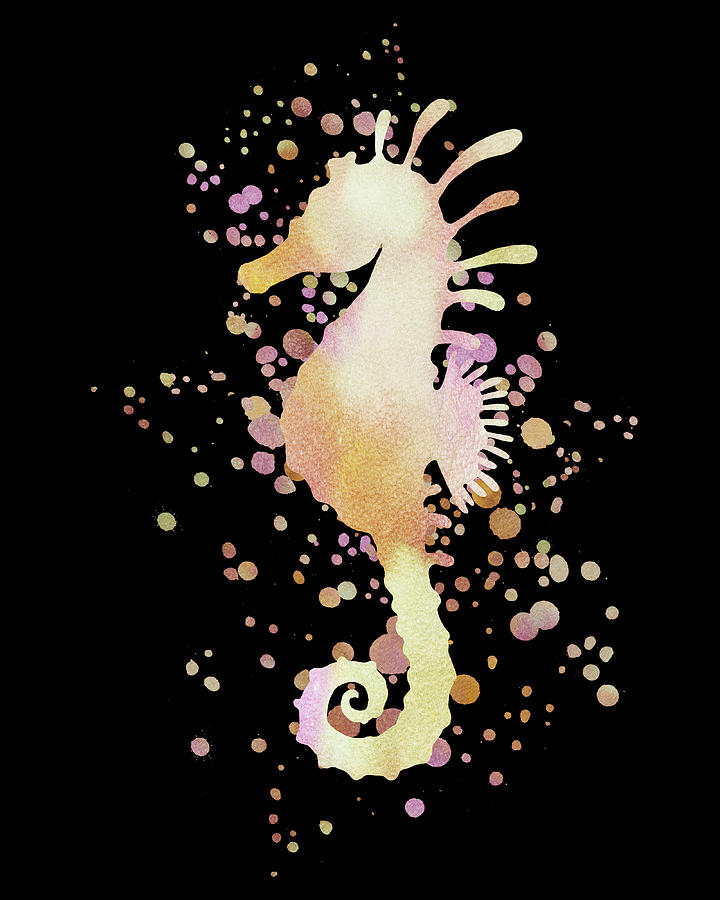 Sparkling Gold Seahorse Watercolor  Painting by Irina Sztukowski
