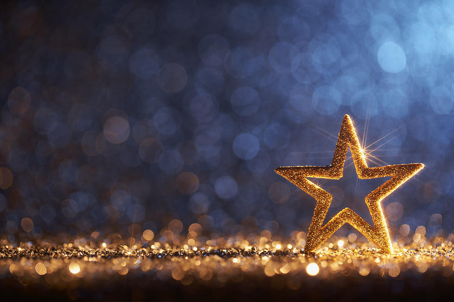 Sparkling Golden Christmas Star - Ornament Decoration Defocused Bokeh Background Photograph by ThomasVogel
