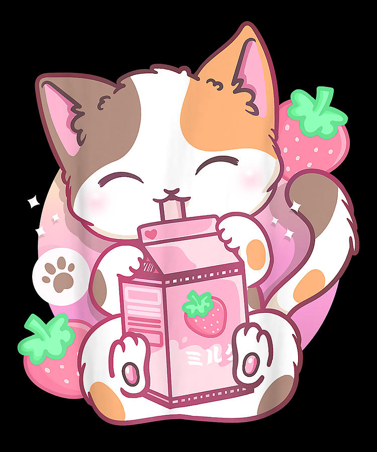 Sparkling Goodness Strawberry Shake Strawberry Milk Cat Kawaii Neko ...