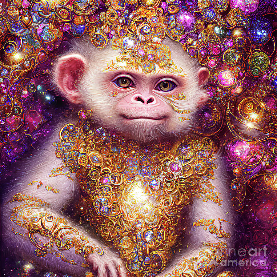 Monkey Digital Art - Sparkly Albino Baby Monkey by Elisabeth Lucas