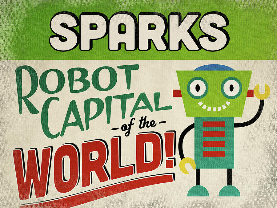 Vintage Digital Art - Sparks Nevada Robot Capital by Flo Karp