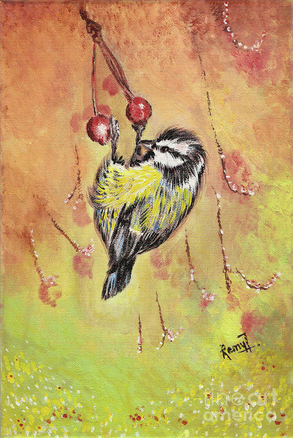 Sparrow who wants the berries Painting by Remy Francis