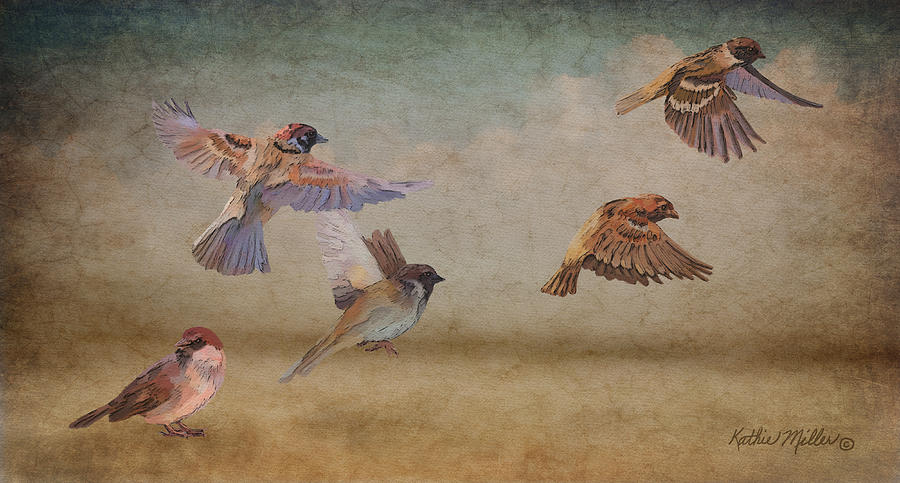 Sparrows Digital Art by Kathie Miller