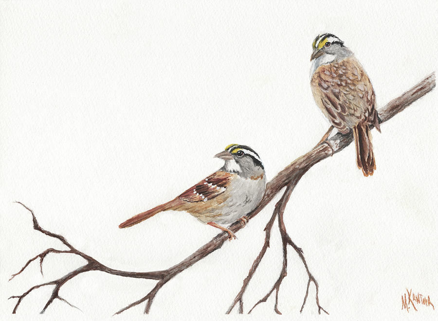 Sparrows on a Branch Painting by Melodie Kantner
