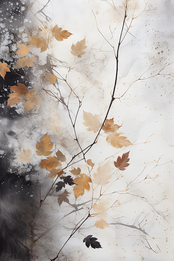 Sparse Beauty - Wabi-Sabi Leaves Painting by Lourry Legarde