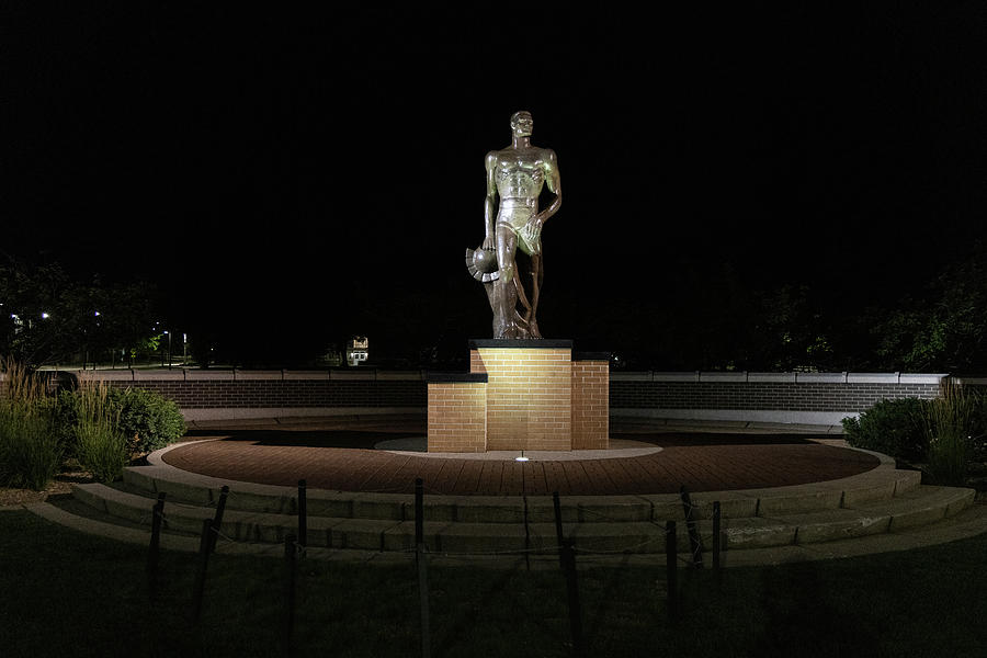 Spartan statue at night on the campus of Michigan State University in East Lansing Michigan Photograph by Eldon McGraw