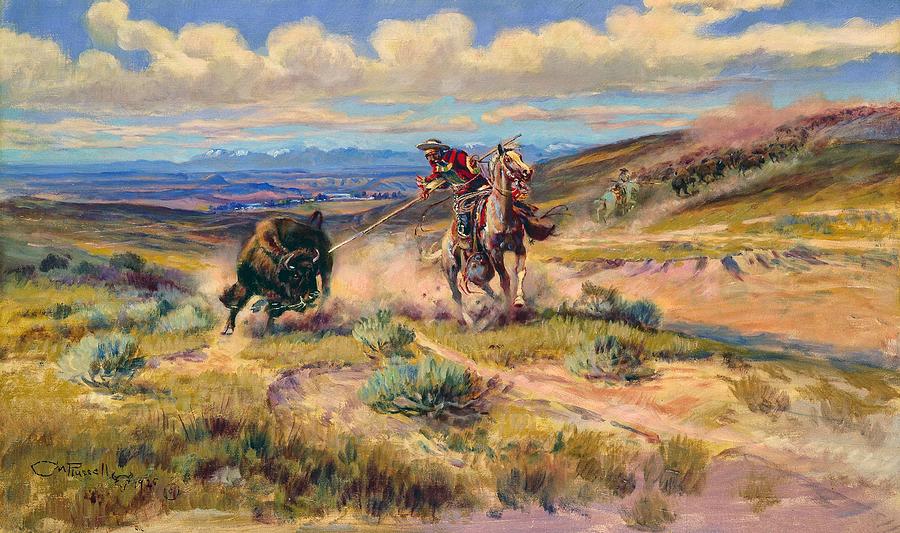 Spearing a Buffalo Painting by Charles M Russell - Fine Art America