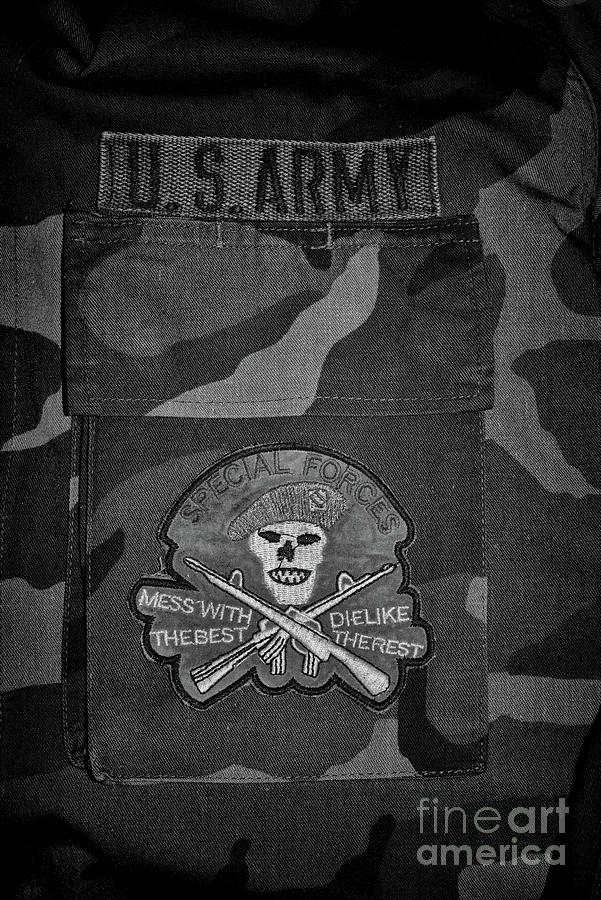 Special Forces Vietnam era Patch black and white Photograph by Paul Ward