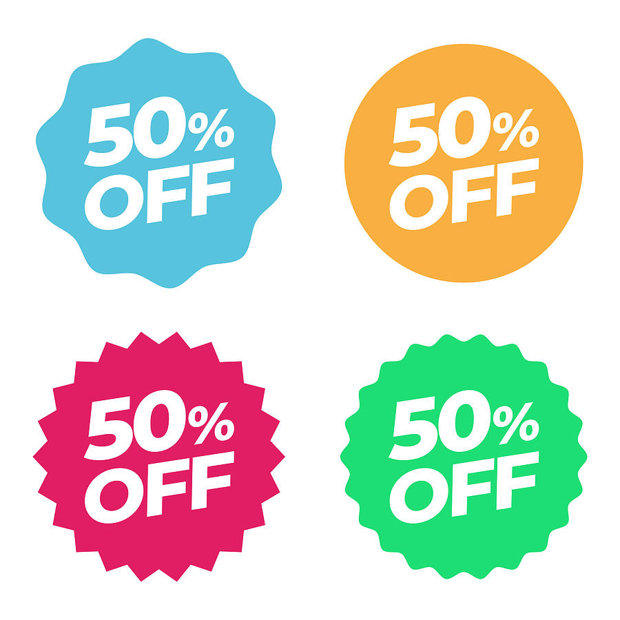 Special Offer Sale Tag. Discount 50% Offer Price Multicolor Label and Flat Design Drawing by Designer29