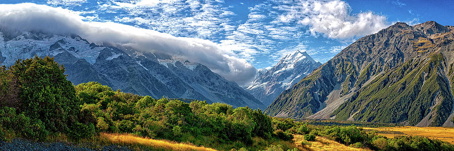 Spectacular Aoraki  Mount Cook Summit in New Zealands Alpine Landscape Painting by OLena Art