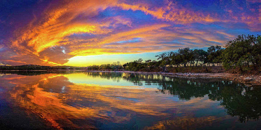 Spectacular Sky Waves Panorama at Boerne City Lake Photograph by Lynn Bauer