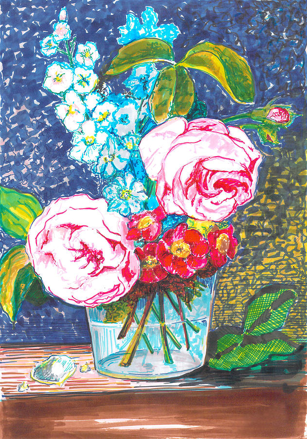 Roses Drawing - Spectrum roses by Eima BLANK Roses Drawing - Spectrum roses by Eima BLANK