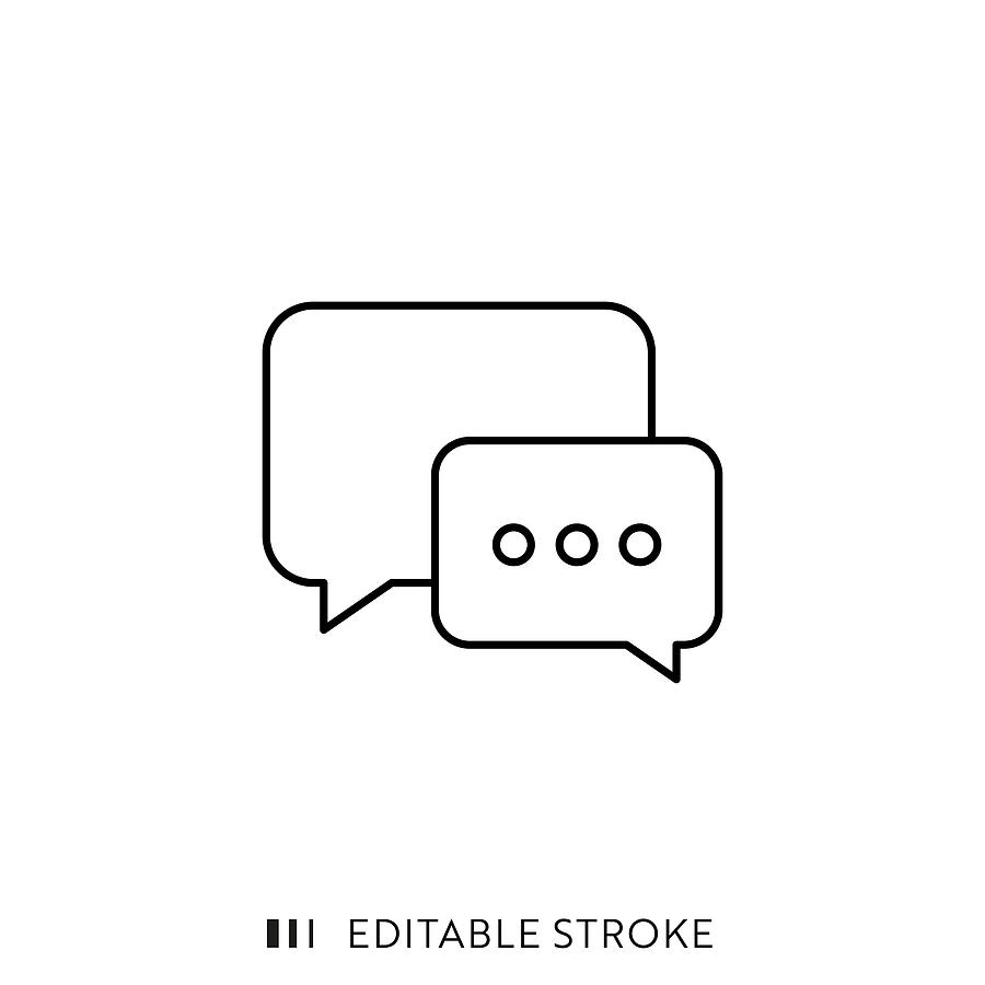 Speech Bubble Icon with Editable Stroke and Pixel Perfect. Drawing by Esra Sen Kula