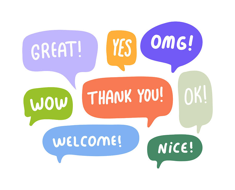 Speech Bubbles Short Phrases, Great, Yes, Omg, Wow, Thank You, Ok, Welcome, Nice Drawing by Kadirkaba
