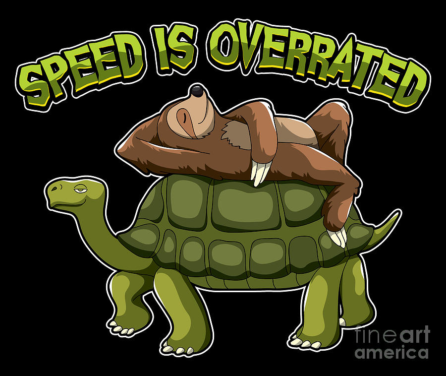 Turtle Digital Art - Speed Is Overrated Sloth Rides A Turtle by Mister Tee