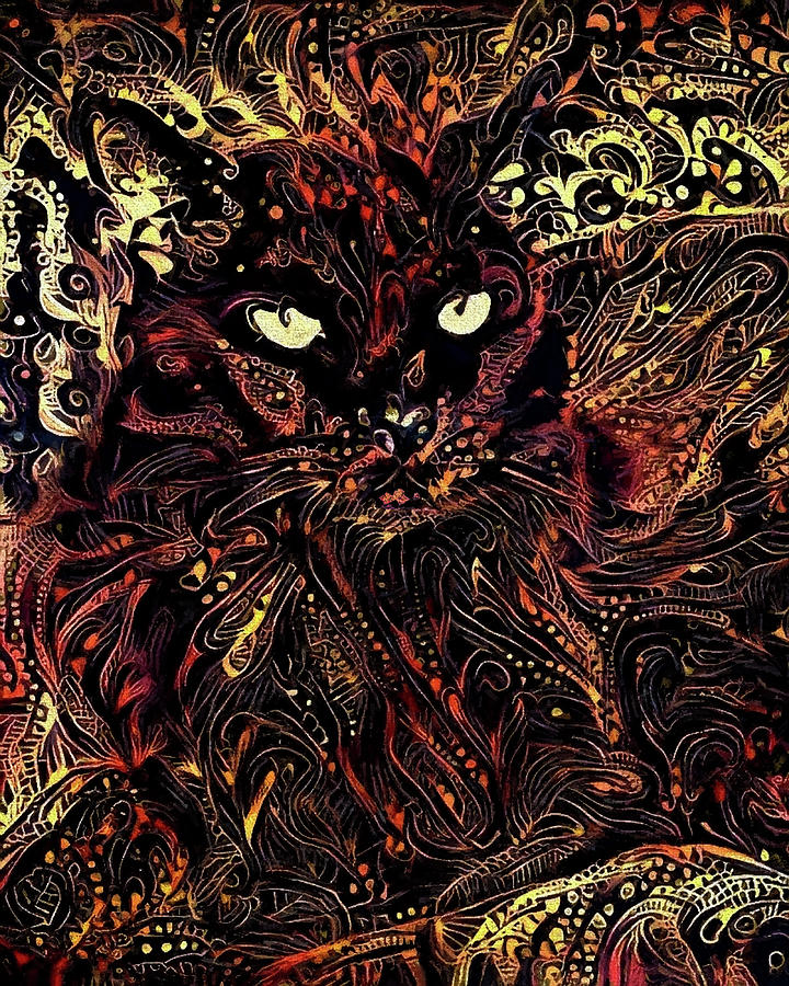 Speedy the Black Cat - Autumn Colors Digital Art by Peggy Collins