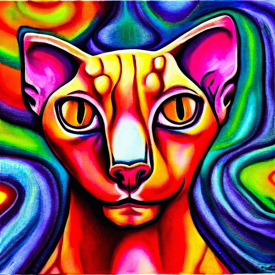 Sphynx Cat Expressionism In Psychedelic Style V Digital Art by Adrien ...