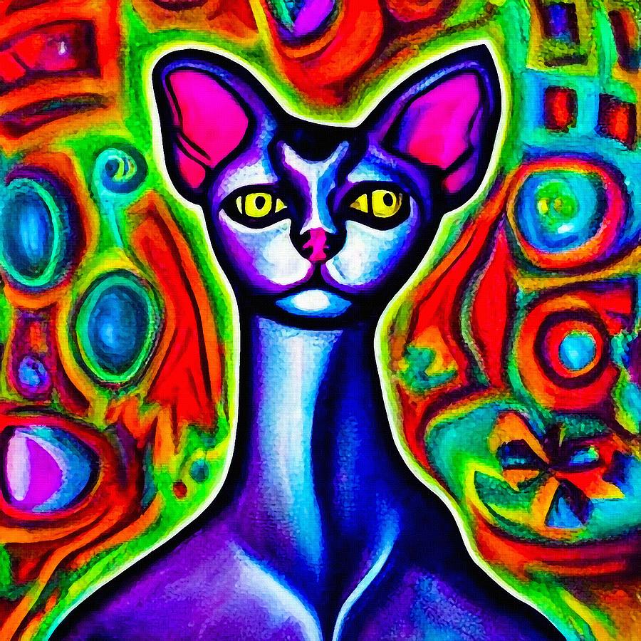 Sphynx Cat Expressionism In Psychedelic Style VI Digital Art by Adrien ...