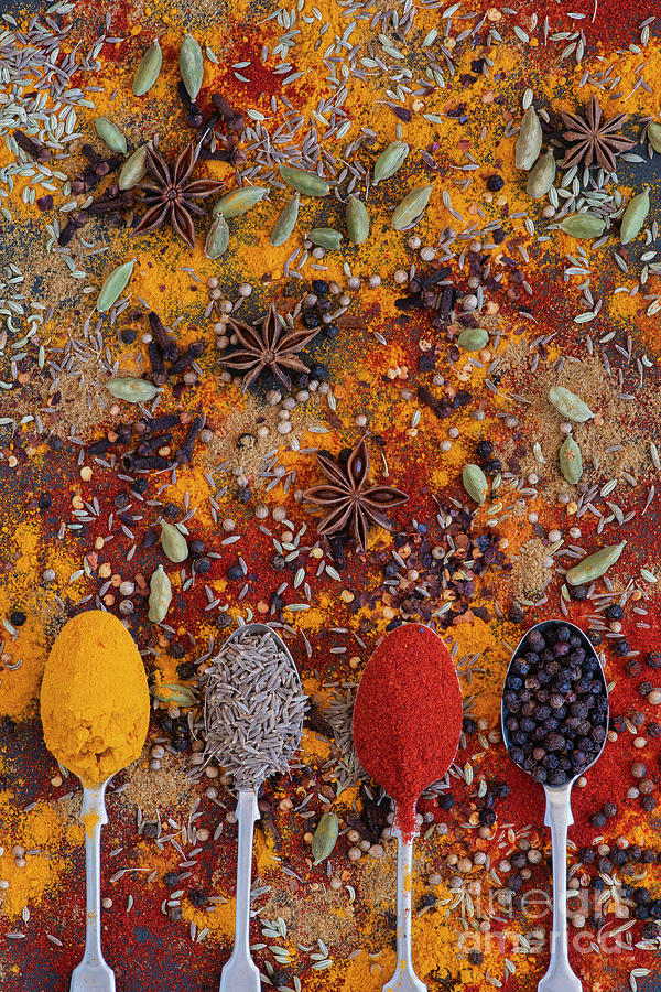 Pattern Photograph - Spices and Spoons by Tim Gainey