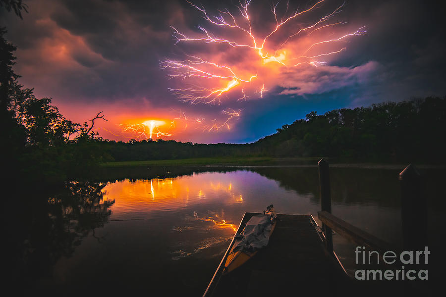 Spider Lightning Reflected on Little Hunting Creek at Night Photograph by Jeff at JSJ Photography