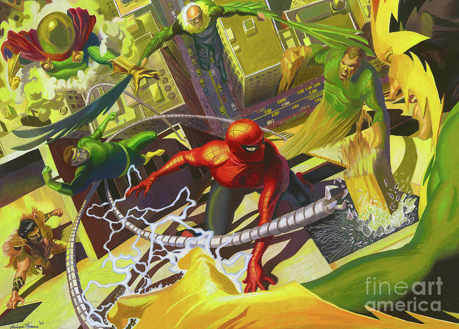 Spider-Man vs. Sinister Six Drawing by Philippe Thomas