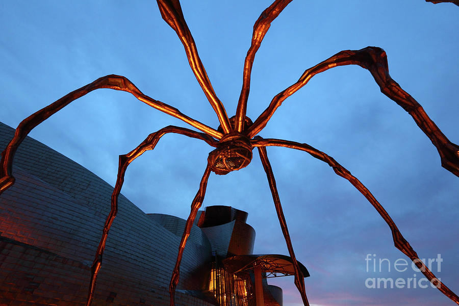 Spider Sculpture at Twilight Bilbao Spain Photograph by
