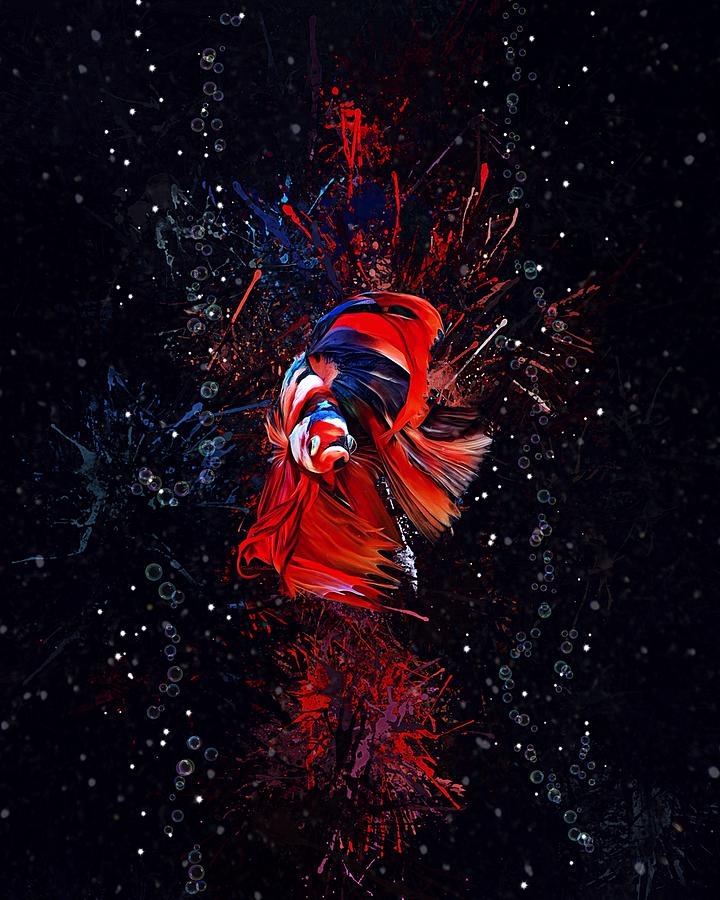Spiderman Betta Fish Aquatic Portrait Vertical  Version Digital Art