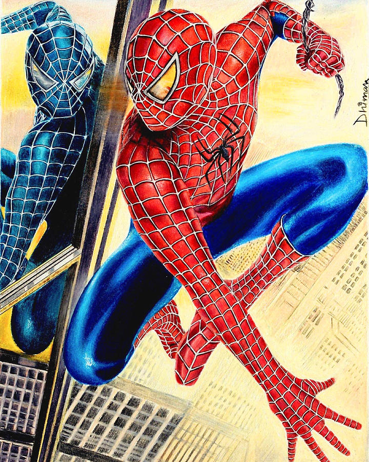 realistic drawing of spider man falling from the sky | Stable Diffusion