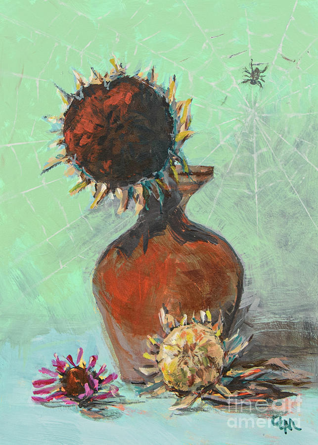Spidey Sunflower Painting by Cheryl McClure