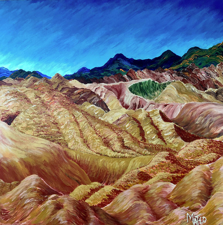 Spilling onto the desert floor.  The mountains at Zabriski Point.  Death Valley, California. Painting by ArtStudio Mateo