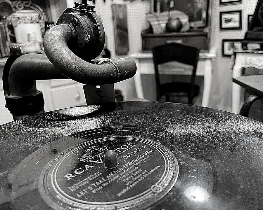 Spin a Tune on the Phonograph BW Photograph by Lee Darnell
