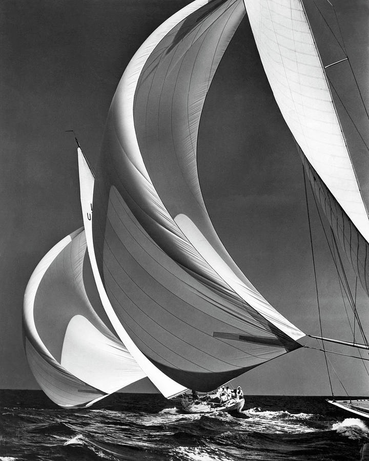 1940s Photograph - Spinnakers On Racing Sailboats by Underwood Archives
